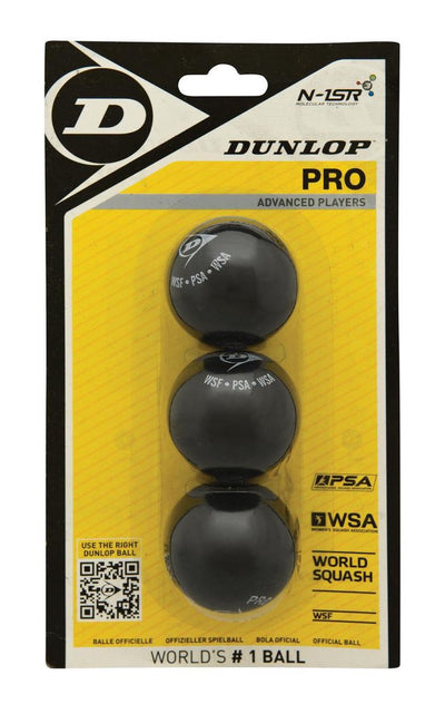 Dunlop pro - squashballen wedstrijdspeler - 3bal blister - zwart