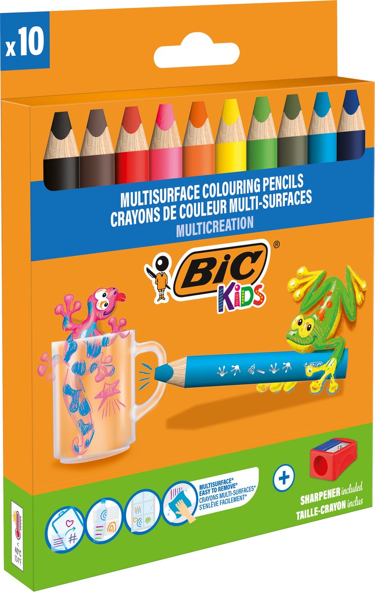 Bic kids multisurface - kleurpotloden - kinderen en volwassenen - verschillende kleuren - potlood - 10 stuks