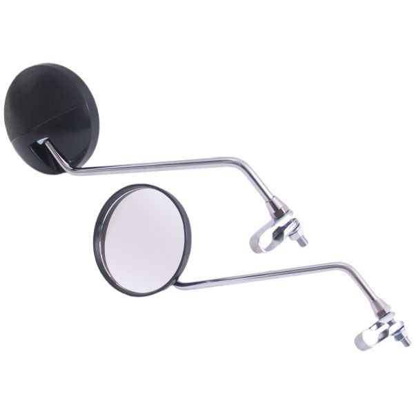 Edge spiegelset met klem m8 met helder glas - ronde vorm - zwart chroom