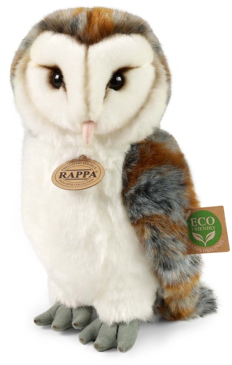 Rappa eco knuffel kerk uil 27 cm - realistische knuffel van recyclede pet flessen - bruin wit