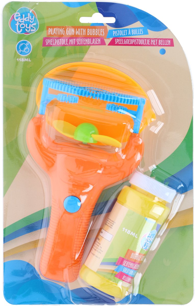 Eddy toys bellenblaaspistool - playing gun - inclusief 118 ml bellenblaasvloeistof - werkt op batterijen - buitenspeelgoed - voor jongens en meisjes - kunststof - meerkleurig
