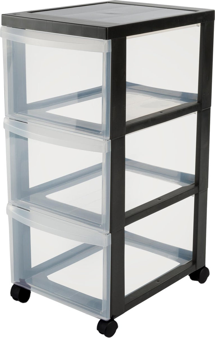 Iris design chest ladekast - 3 diepe lades - kunststof - zwart transparant