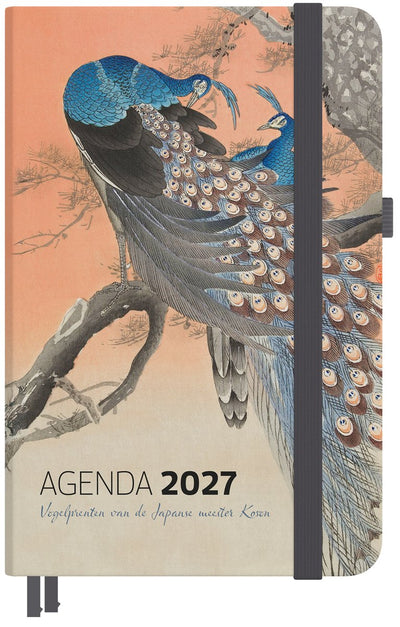 Studio colori agenda 2027 - vogelprenten van de japanse meester koson - 12,5x17,5 cm - met pennenlus, leeslinten, sluitelastiek, documentenvakje en 4 ansichtkaarten