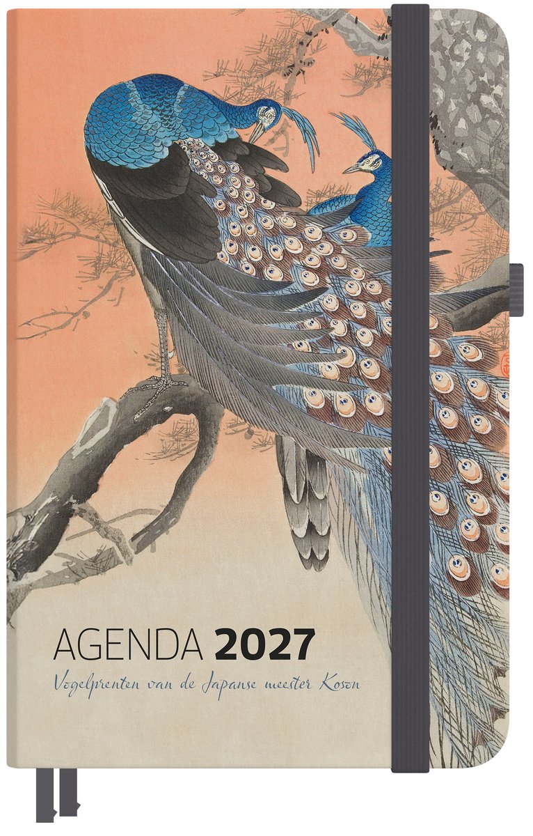 Studio colori agenda 2027 - vogelprenten van de japanse meester koson - 12,5x17,5 cm - met pennenlus, leeslinten, sluitelastiek, documentenvakje en 4 ansichtkaarten