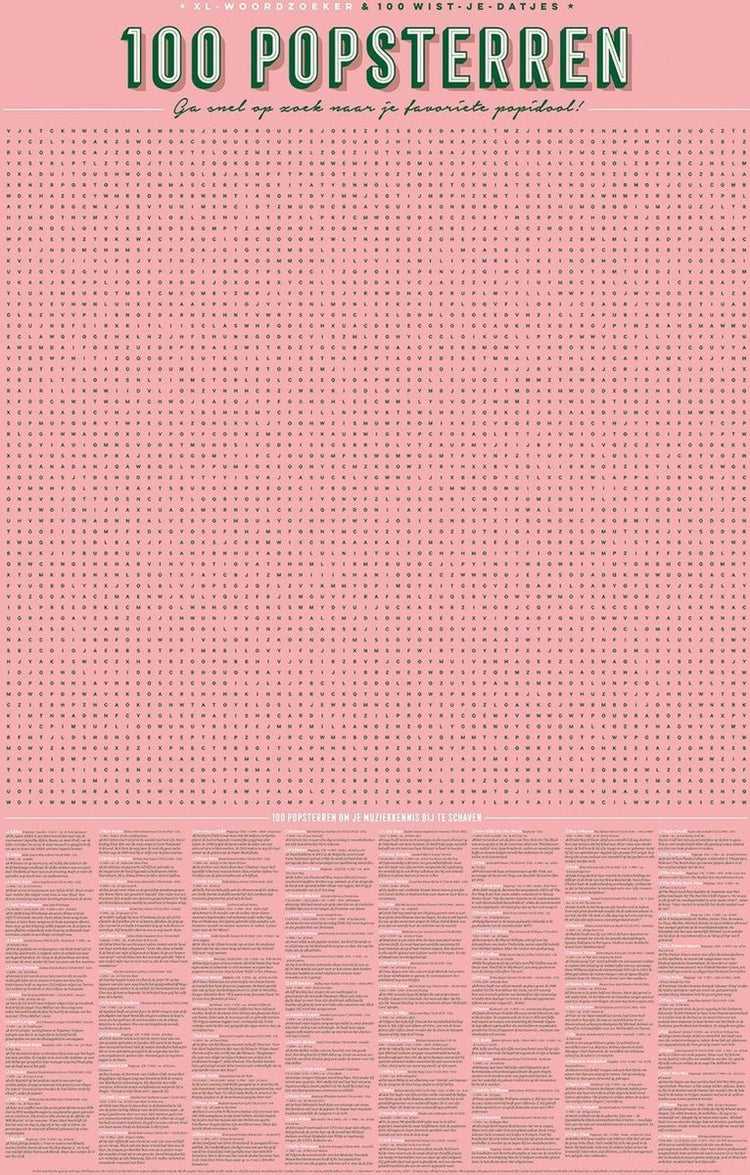 Stratier xl spelposter – 100 popsterren – woordzoeker - spel