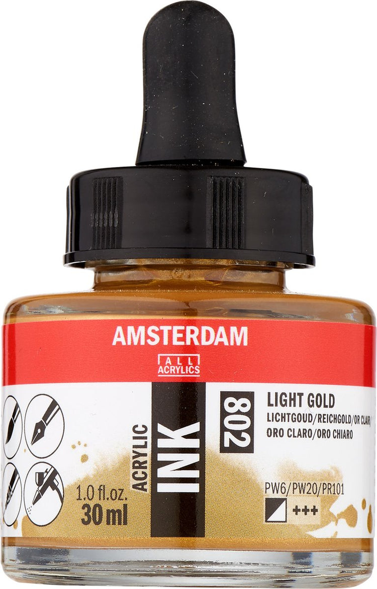 Amsterdam acrylic inkt fles 30 ml lichtgoud 802