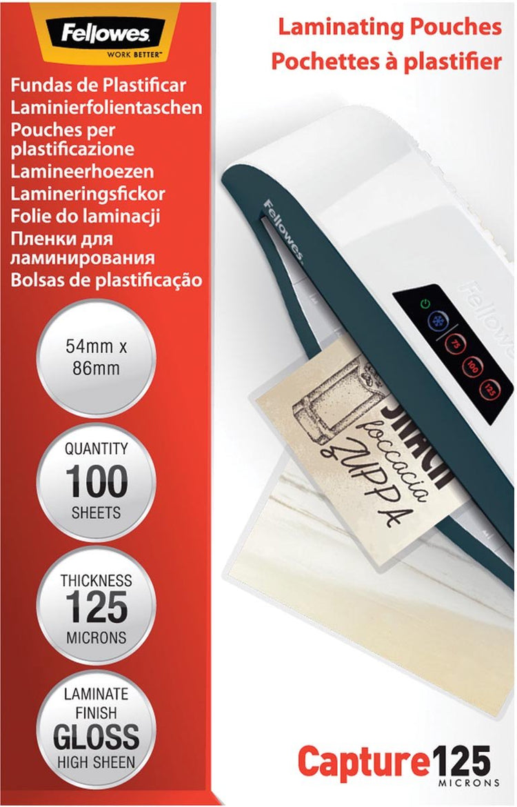 Fellowes lamineerhoezen - 54x86 mm - glanzend - 125 micron - 100 stuks