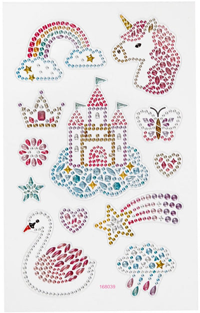 Creativ company diamond stickers - unicorn motief - magische stickers - zelfklevende strass glitter stickers - feestelijke luxe versiering - creatieve plakdiamant stickers - 1 vel
