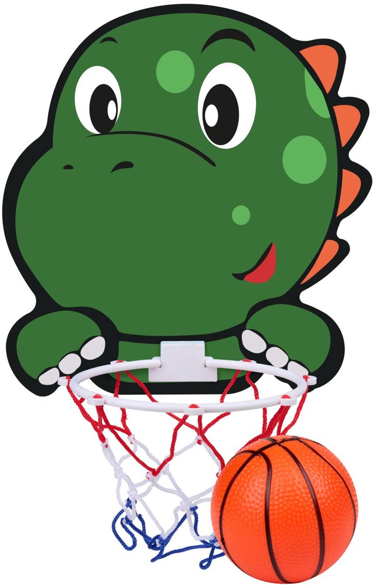 Eddy toys basketbal set dino - basketbal set met dino bord en ring - kinder basketbal set met net en bal - basketbalbord voor binnen - 34x30 cm - groen wit rood