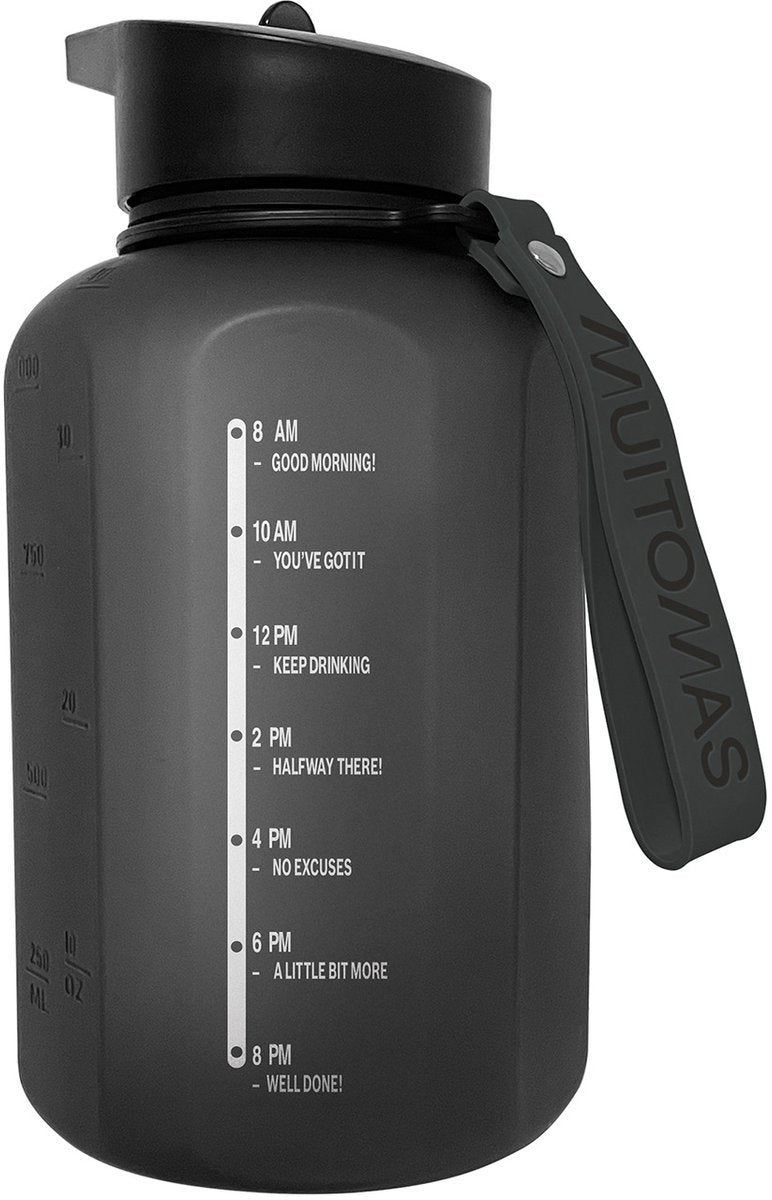 Muitomas sportfles – grote inhoud - 1200ml - siliconen tuit - geïntegreerd handvat - zwart