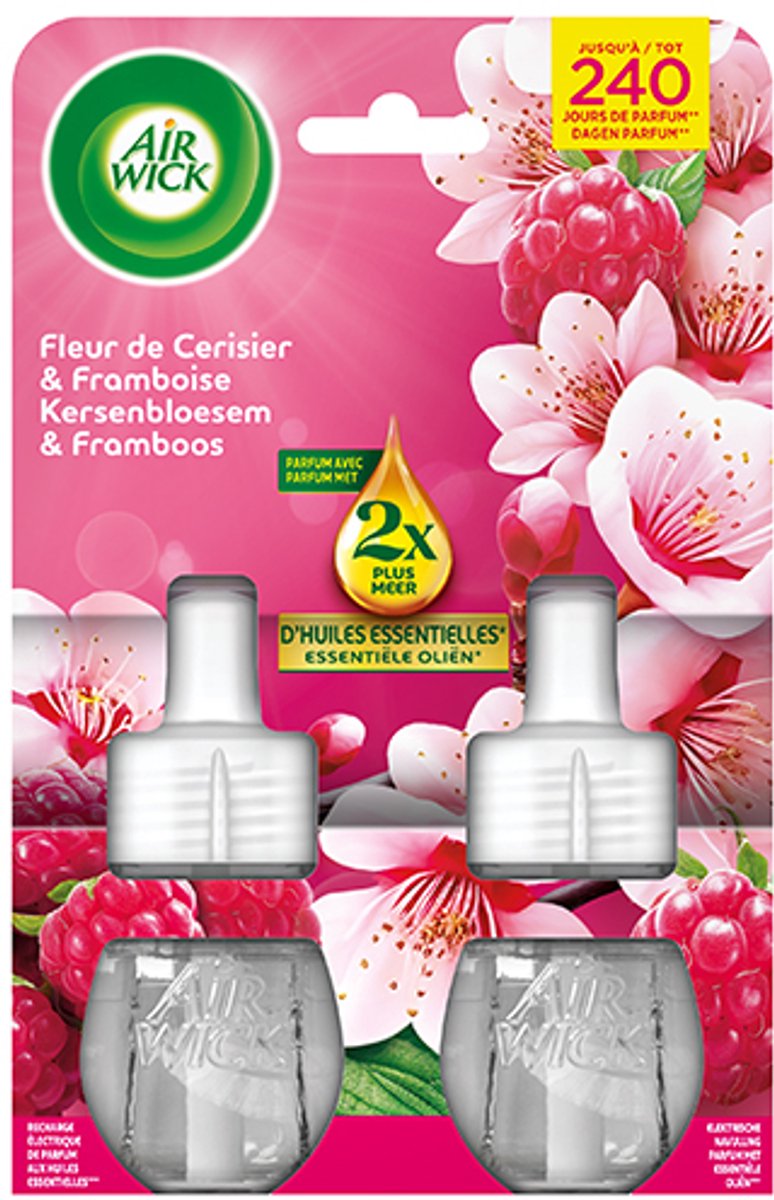 Air wick elektrische luchtverfrisser kersenbloesem framboos - navulling duo 2x19ml