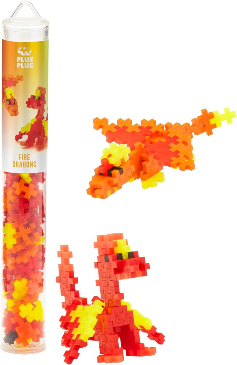 Plus-plus fire dragons draken – 100 delige bouwset – 4375 – bouwspeelgoed – constructiespeelgoed – set met bouwstenen – vanaf 5 jaar
