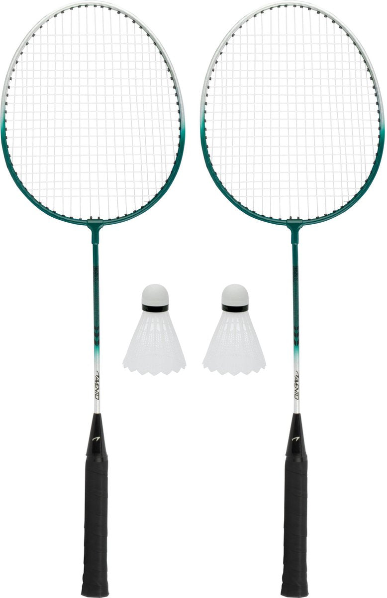 Avento - power speed badminton set - staal - zilver groen - set van 2