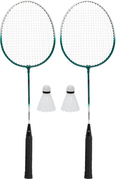 Avento - power speed badminton set - staal - zilver groen - set van 2