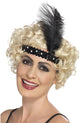 Smiffys - hoofdband - charleston - met veer - zwart