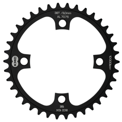 KMC tandwiel 38T, aluminium 1 2x1 .BCD 104mm. kettinglijn 3.0mm single speed