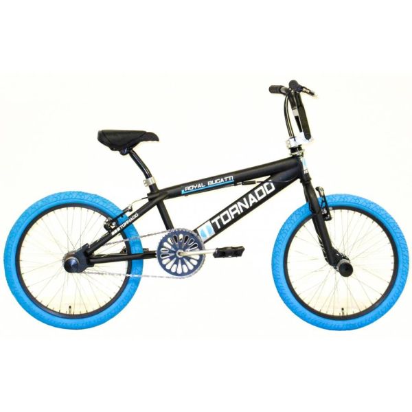 Royal bmx fiets -bugatti tornado freestyle 20 inch - mat zwart met blauwe banden