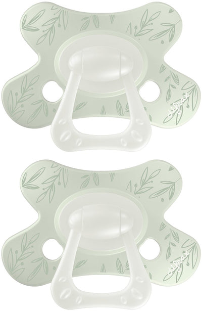 Difrax fopspeen natural - 6 tot 12 maanden - blaadjes - groen - 2 stuks
