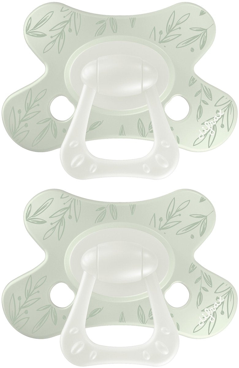 Difrax natural fopspeen - 6 tot 12 maanden - blaadjes - groen - 2 stuks