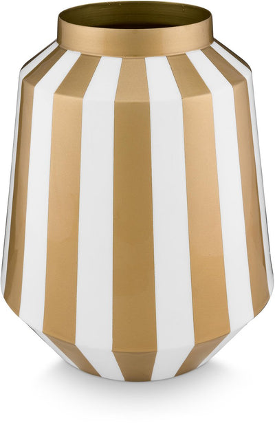 Pip studio vaas stripes - bloemenvaas van metaal - wit goud - 24x29cm