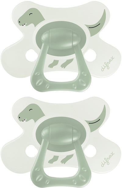 Difrax fopspeen natural - 18+ maanden - dino - groen - 2 stuks