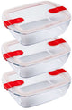 Pyrex - cook heat schaal 1,1 liter rechthoek set van 3 stuks - transparant rood