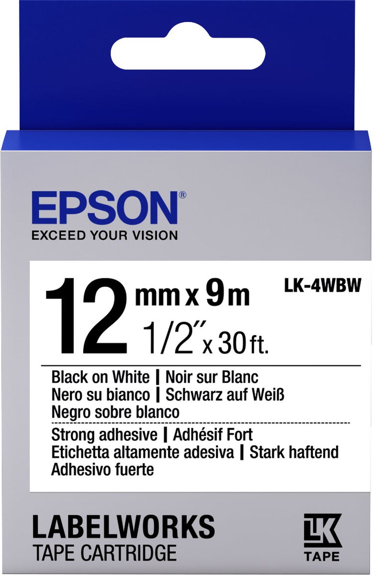 Epson strong adhesive tape - lk-4wbw strng adh blk wht 12 9