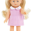 Corolle babypop mini corolline rosy met roze geruite jurk pop.