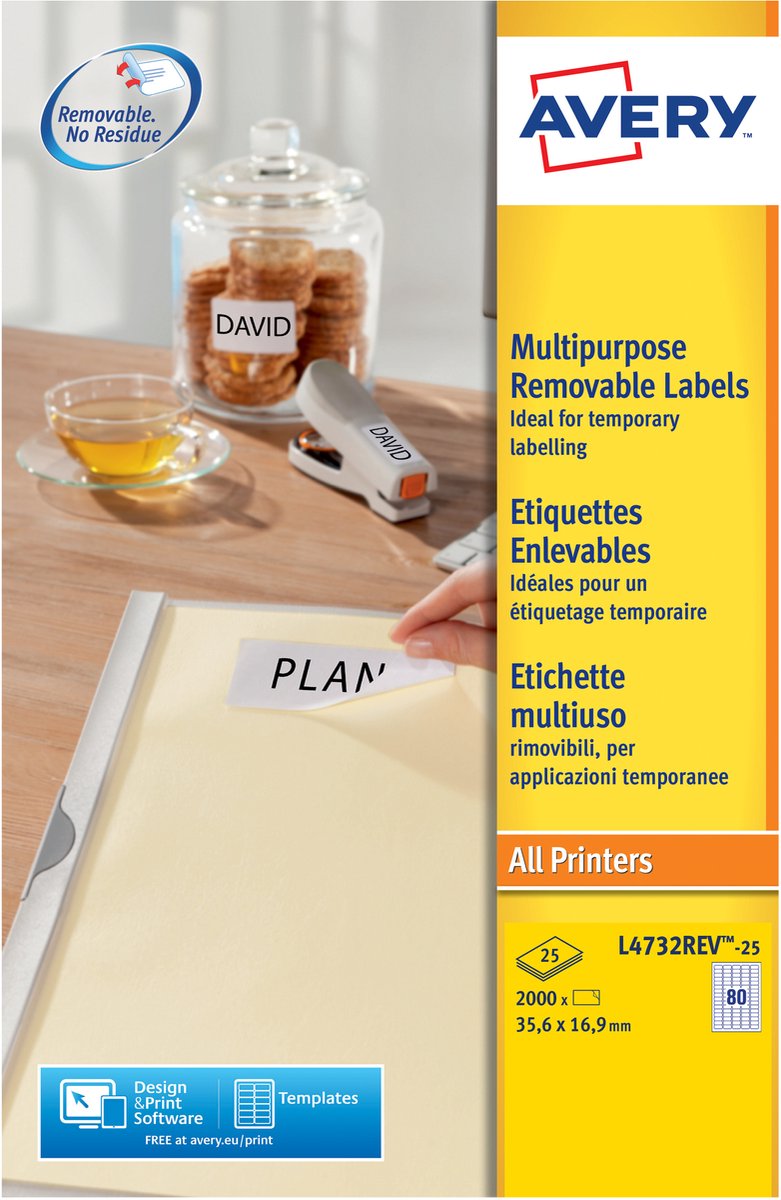 Merkloos sans marque avery afneembare etiketten, wit, 25,4 x 10,0 mm, afneembaar