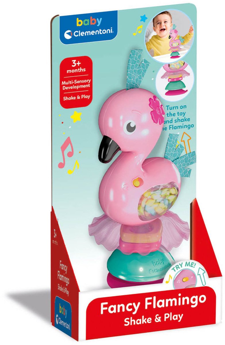 Clementoni baby schud en speel flamingo met geluid en zuignap