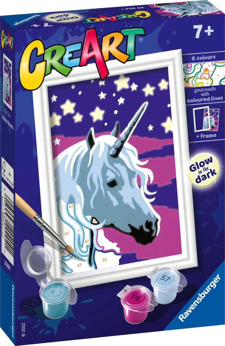 Ravensburger creart unicorn dreams schilderen op nummer voor kinderen - hobbypakket - vanaf 7 jaar