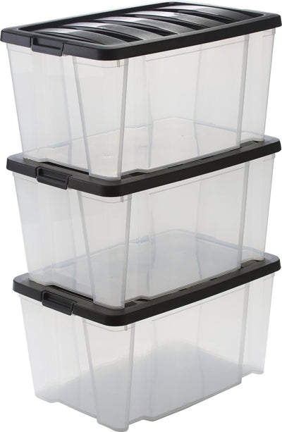 Iris handybox opbergbox - 45l - kunststof - transparant zwart - set van 3
