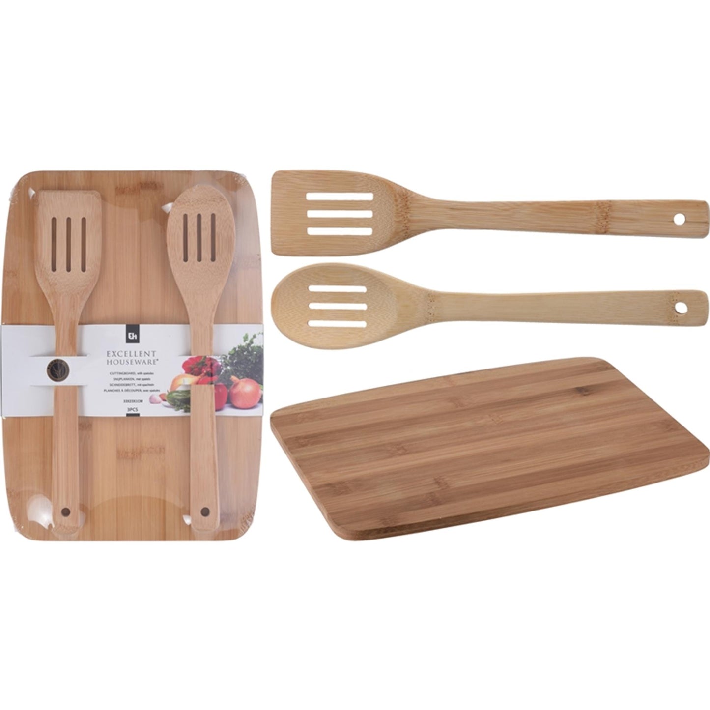 Excellent houseware snijplank bamboe met saladebestek