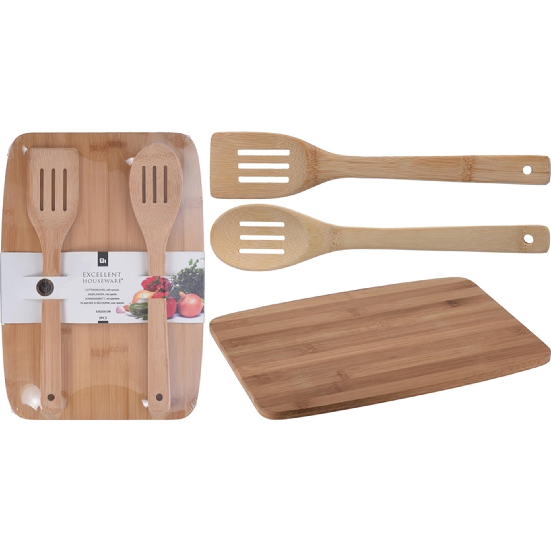 Excellent houseware snijplank bamboe met saladebestek