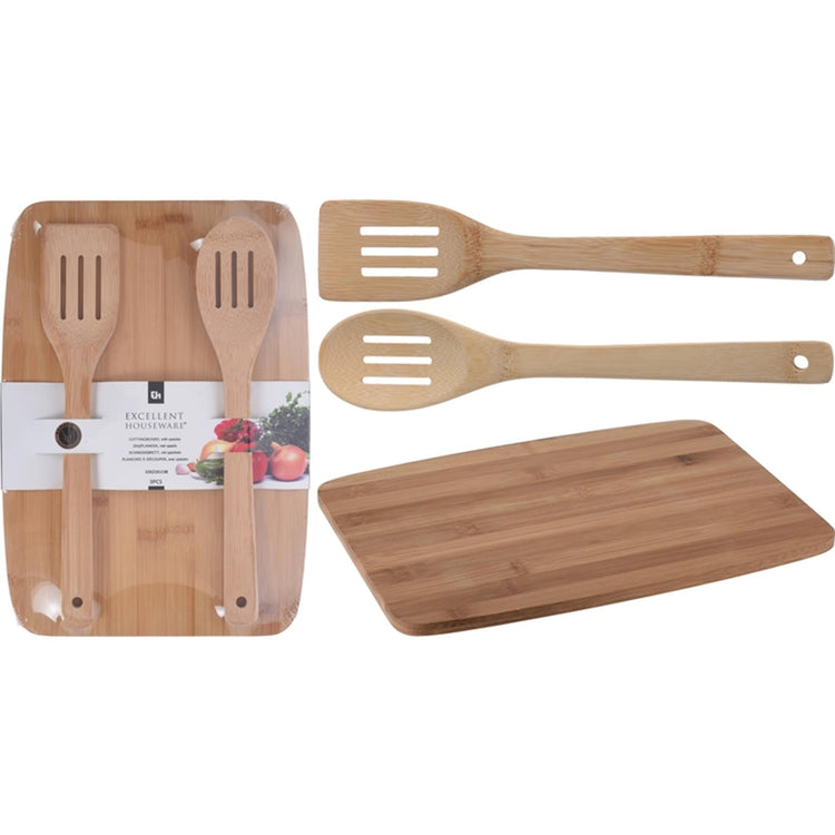Excellent houseware snijplank bamboe met saladebestek