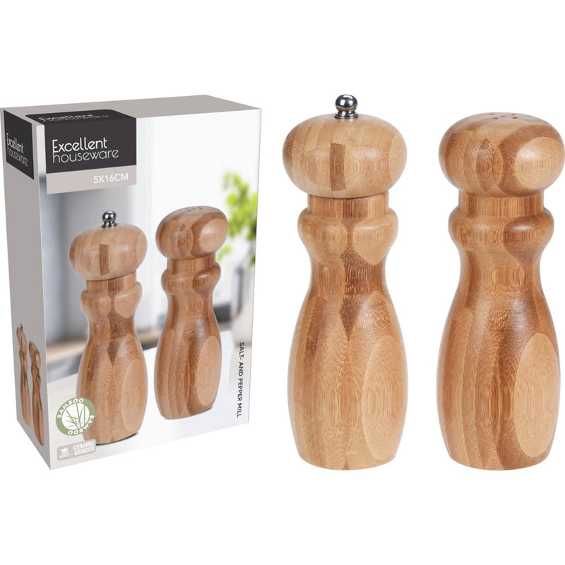 Excellent houseware peper-en zout set bamboe 5x16cm
