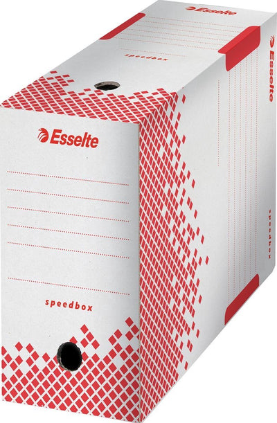 Esselte 25 x speedbox 15 duurzame archiefdoos - 15x25x35cm - a4 - 100% recyclebaar - rood wit