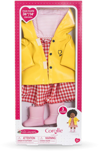 Corolle poppenkleding regenoutfit 36cm - kleurrijke regenjas en laarzen.