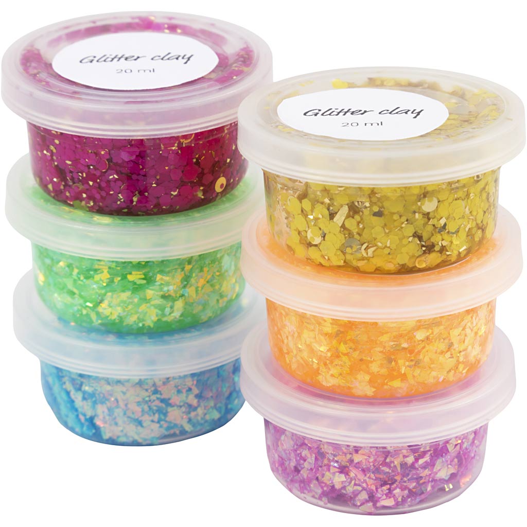 Creativ company glitter clay 6x20 ml basiskleuren