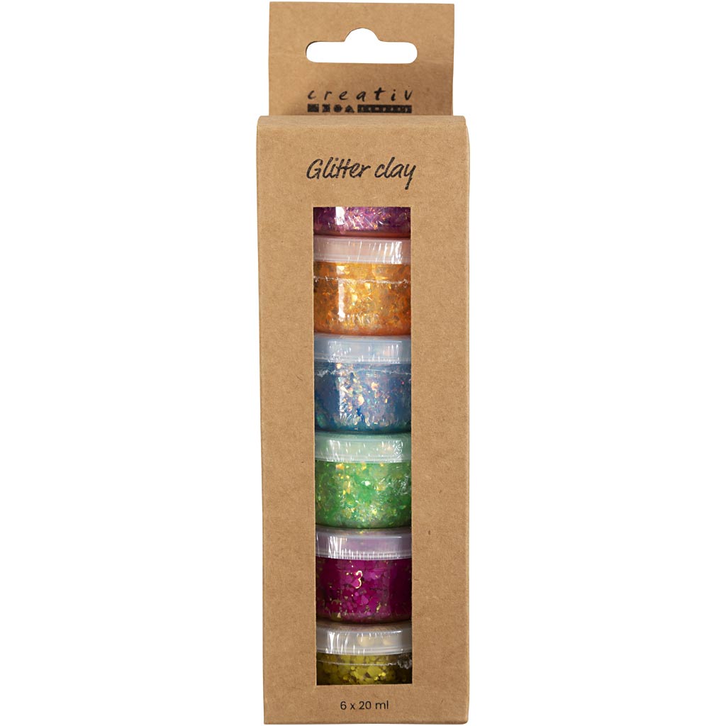 Creativ company glitter clay 6x20 ml basiskleuren