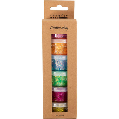 Creativ company glitter clay 6x20 ml basiskleuren