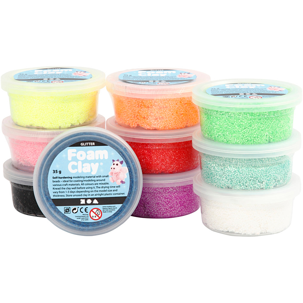 Foam clay foam klei - glitter kleuren, 10x35gr.