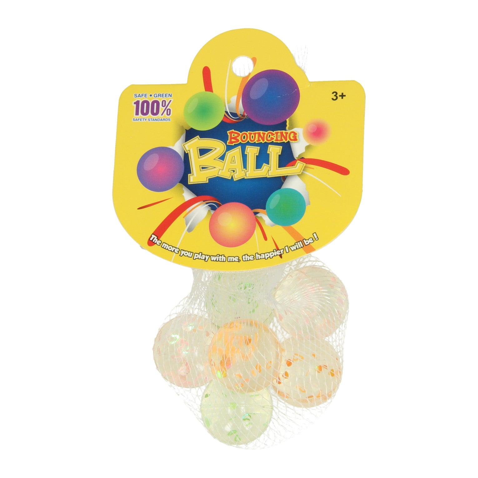 Stuiterballen transparant spikkel, 6st
