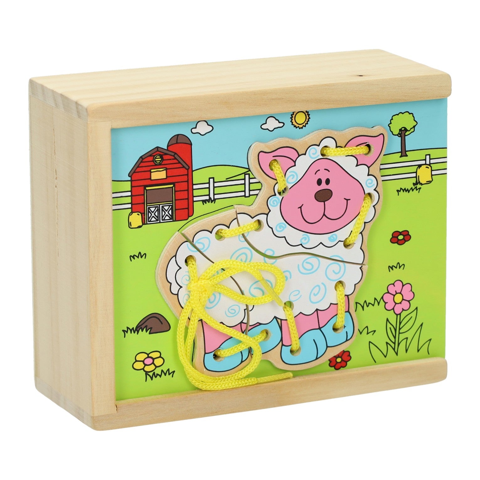Houten rijgpuzzel boerderij, set van 4