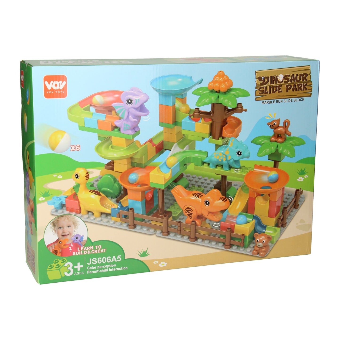 Bouwset blokken en knikkerbaan dino