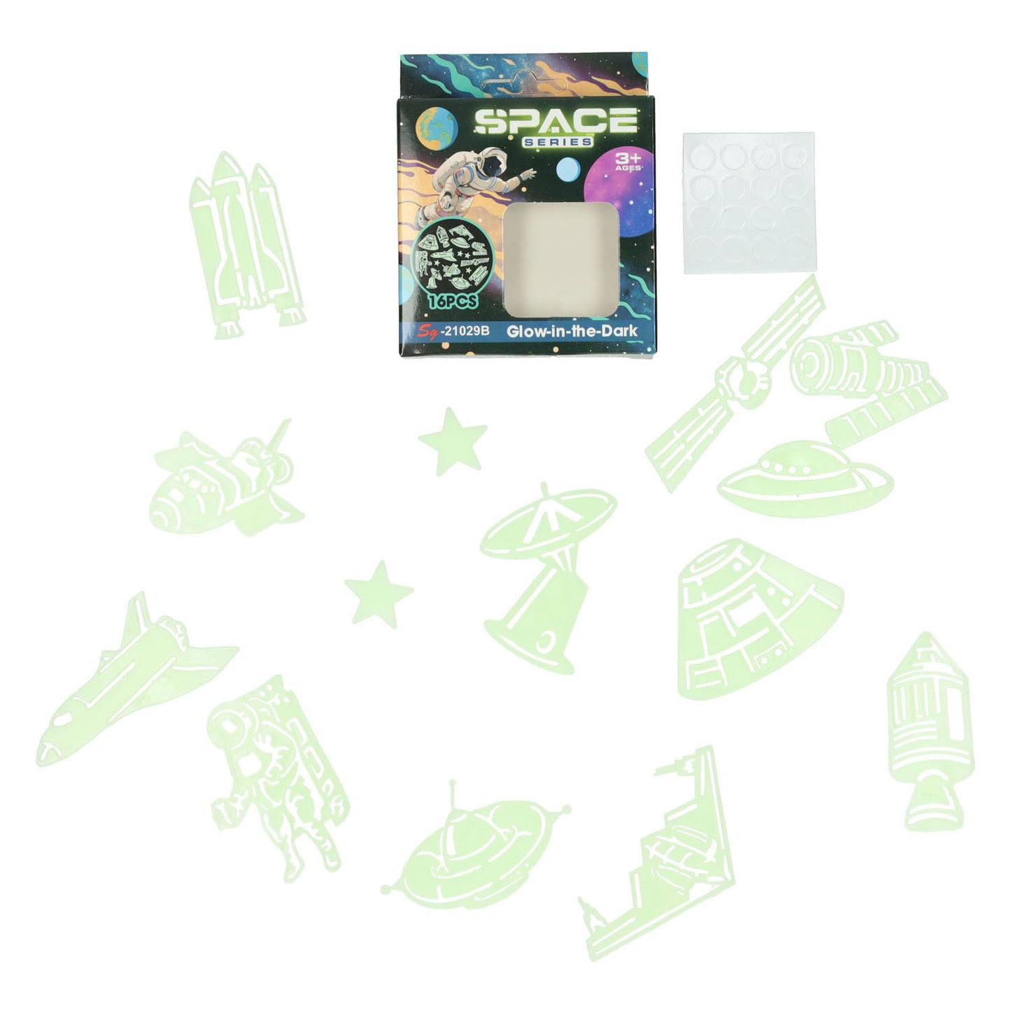 Glow in the dark set ruimte, 16dlg.