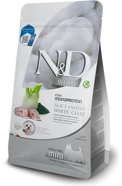 Farmina n d spirulina adult mini - hondenfvoer - zeebaars, spirulina venkel - voor witte honden - 2 kg