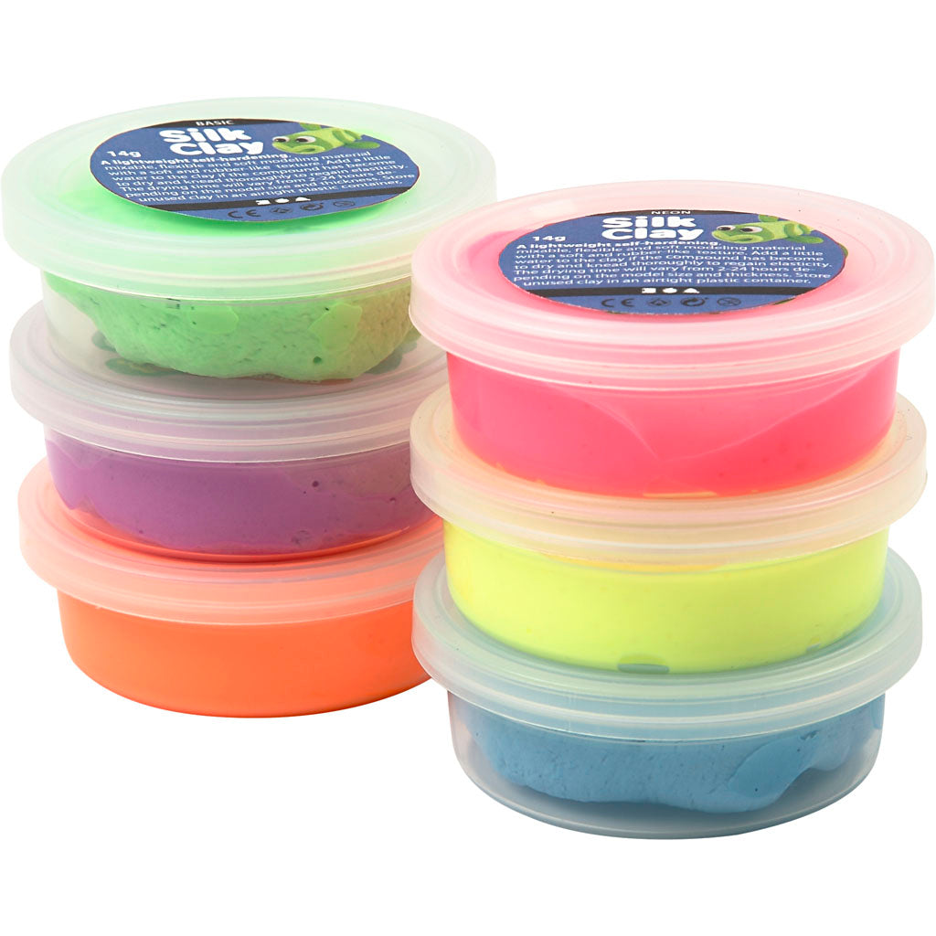 Silk clay - klei - set met 6 neon kleuren