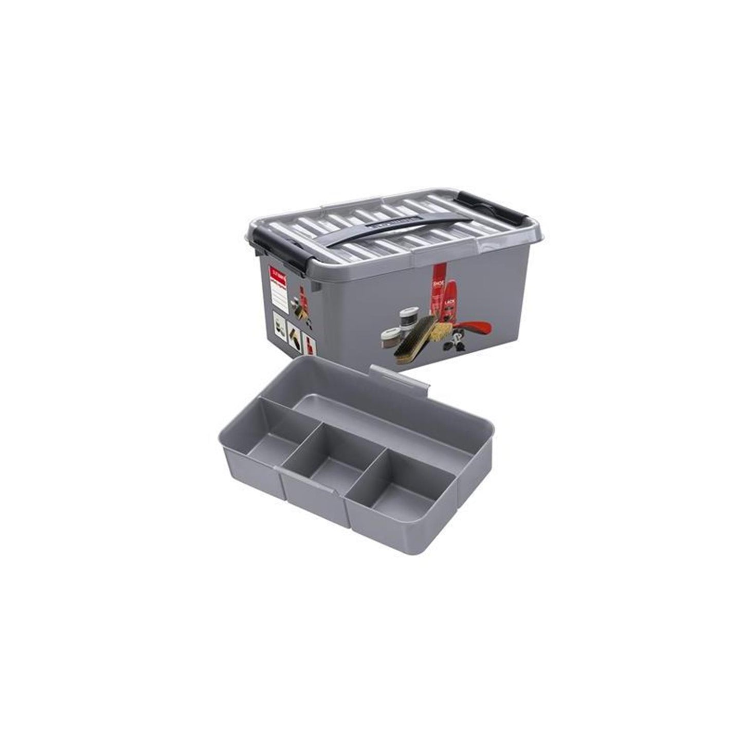 Sunware q-line schoenpoetsdoos met inzet 15l - 40x30x18 cm - metaal zwart