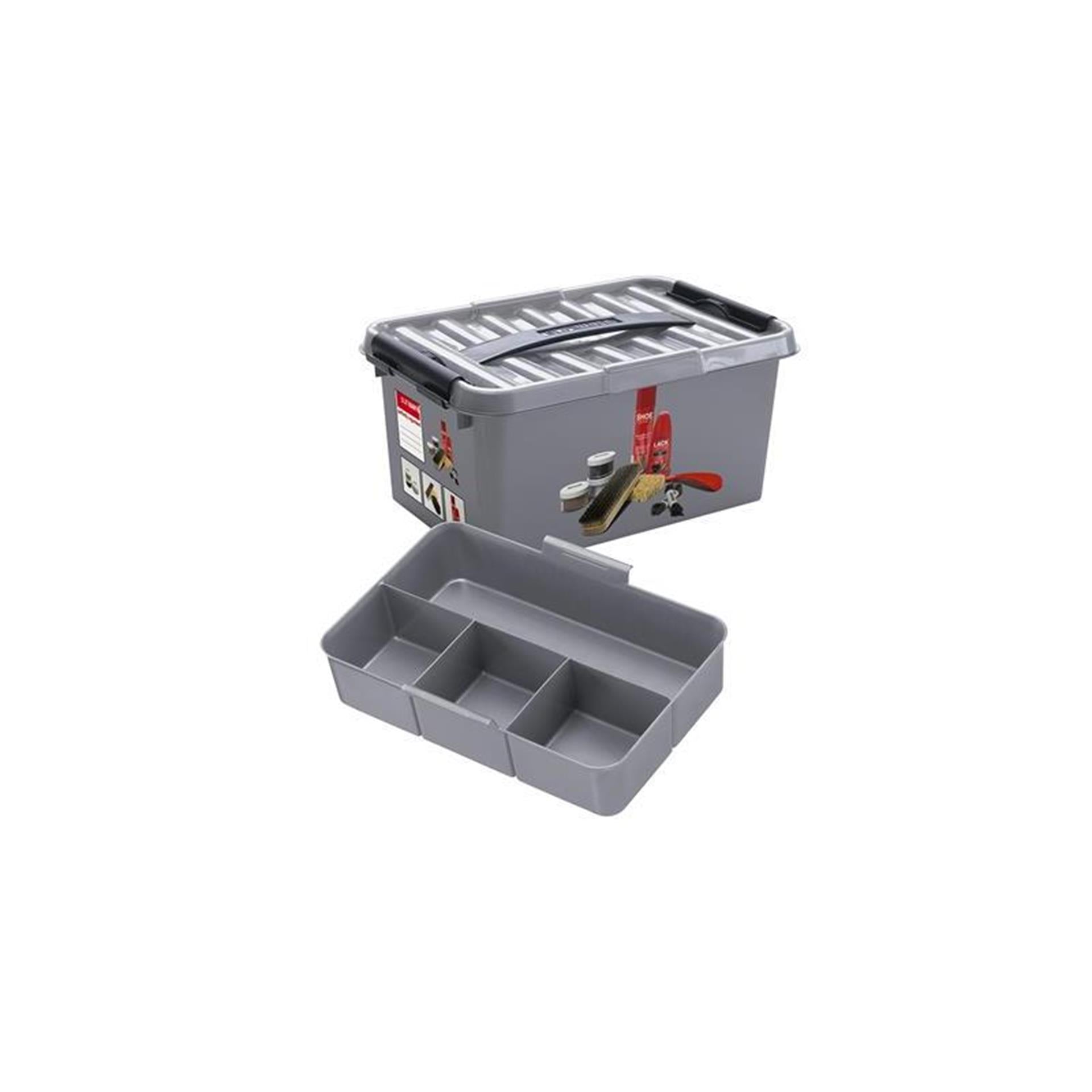 Sunware q-line schoenpoetsdoos met inzet 15l - 40x30x18 cm - metaal zwart